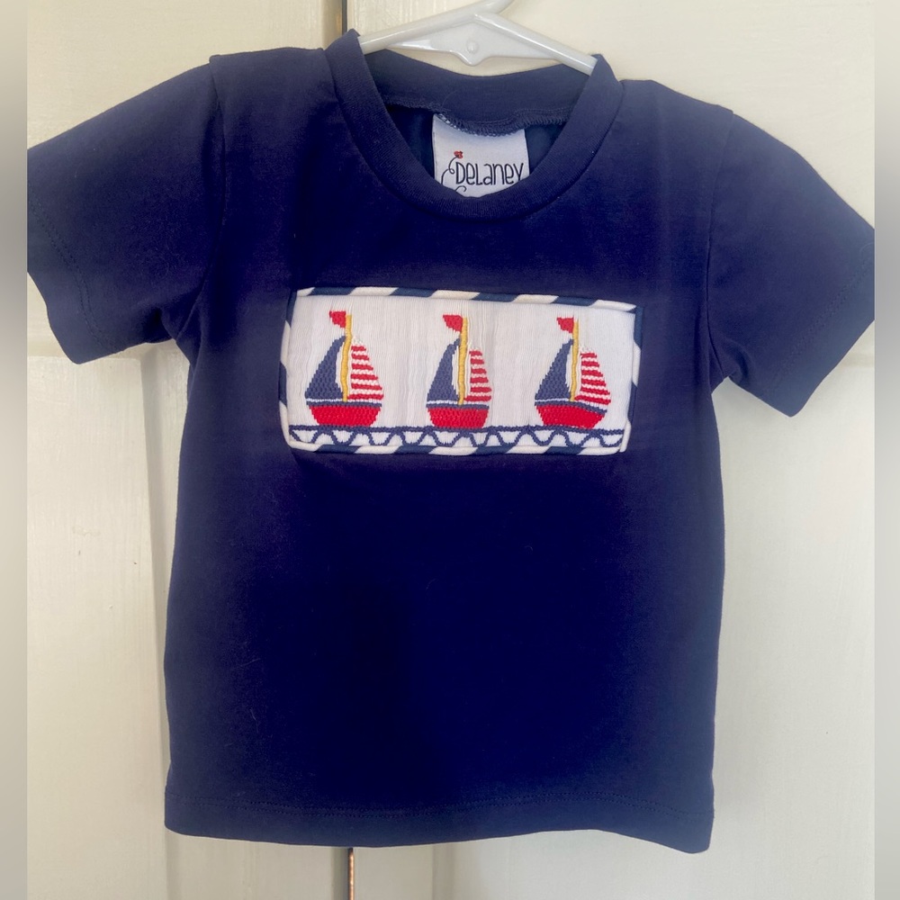 Navy Sailboat Smocked T-shirt, size 12m (fits like 18m)